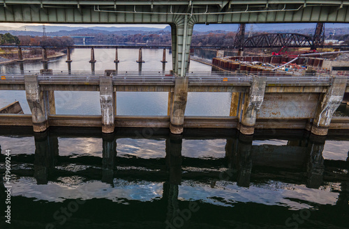 several bridges within frame in a river