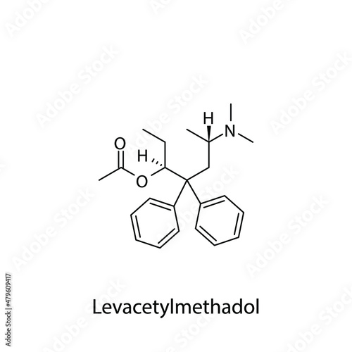 Levacetylmethadol molecular structure, flat skeletal chemical formula. Opioid, painkiller, narcotic, analgesic . Vector illustration.