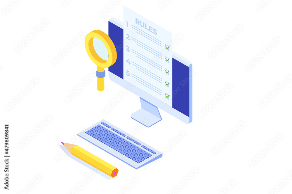 Regulation Compliance, list of rules law isometric concept. Vector Illustrations Regulation Compliance, list of rules law isometric concept. Vector Illustrations