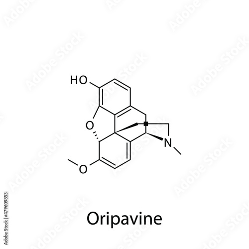 Oripavine molecular structure, flat skeletal chemical formula. Opioid, painkiller, narcotic, analgesic . Vector illustration.