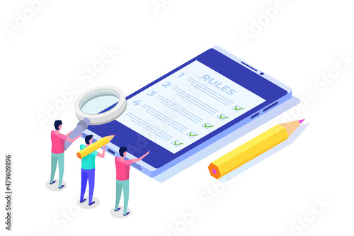Regulation Compliance, list of rules law isometric concept.  Vector Illustrations