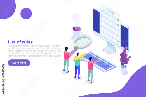 Regulation Compliance, list of rules law isometric concept. Vector Illustrations