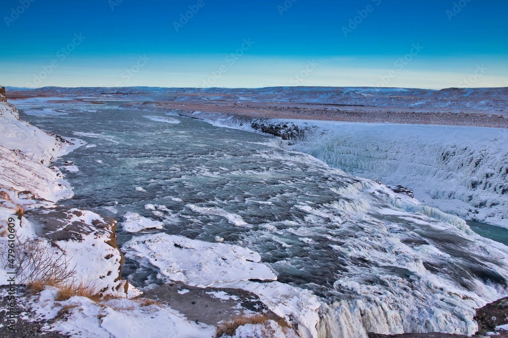 Obraz premium The beautiful Waterfall Gullfoss in Winter, Golden Circle, Iceland