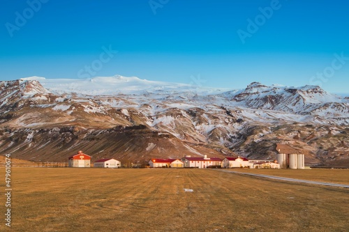 A Farm in Front of the volcano eyjafjallajökull, Iceland, Europe photo