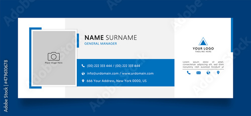 email signature template with an author photo place minimal blue background layout design