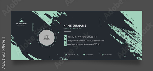 Business email signature with an author photo place modern and vintage brush background layout design