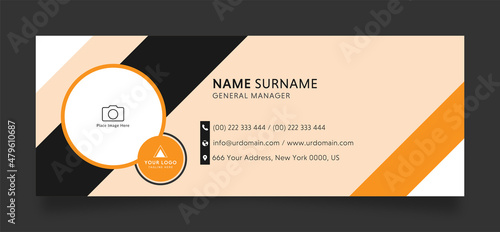 Email signature with an author photo place modern and minimal layout with orange background