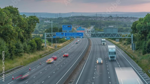 Time lapse of traffic near junction 33 on the M1 at dusk, Sheffield, South Yorkshire photo
