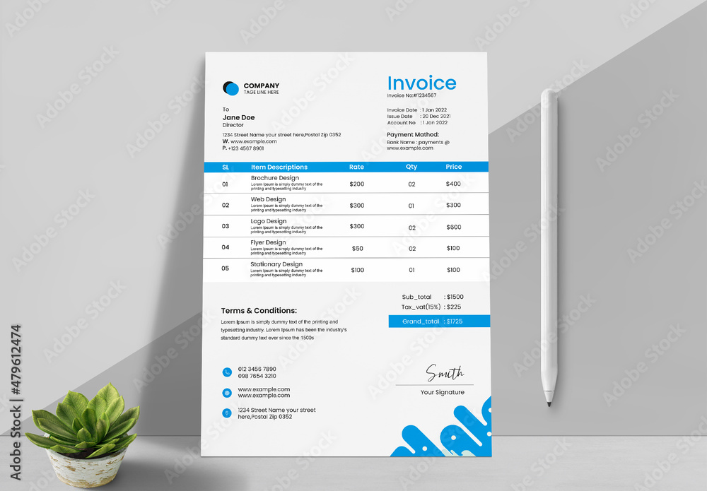 Invoice Design 2022 Stock Template Adobe Stock