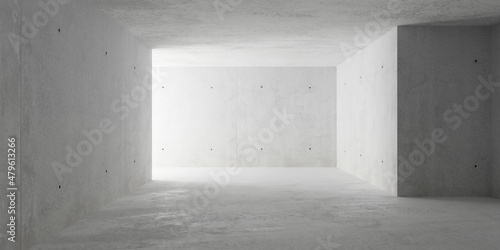 Abstract empty, modern concrete room with indirect lighting from left side, corner and rough floor - industrial interior background template