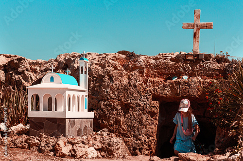 Ayia Thekla Chapel in Cyprus with cave. photo