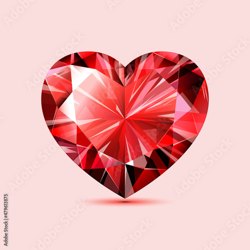 Romantic red diamond of heart, isolated on pink background.