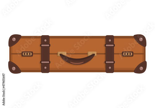 vintage leather classic travel closed suitcase in flat style