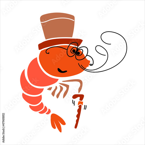 Shrimp character cartoon. Vector illustration.