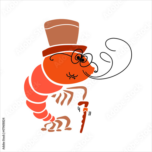 Shrimp character cartoon. Vector illustration.