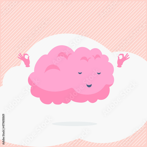 Calm brain meditation for relaxing the balance or mental well-being of a tiny person. An organ character with cute and funny control of the world and a vector illustration of the focus of the mind. Re