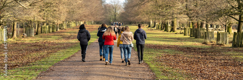 people walking through country park no faces