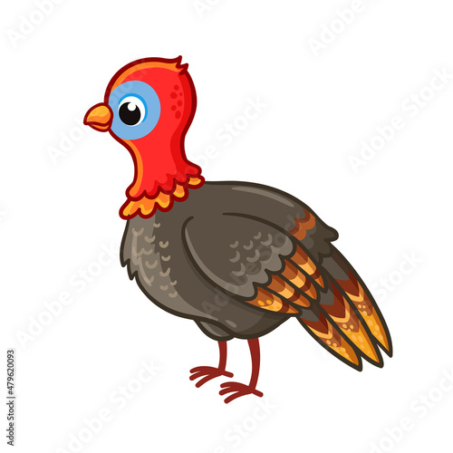Cute turkey stands on a white background. Beautiful vector illustration in cartoon style