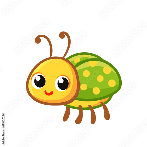 Vector illustration with a cute green bug. Cartoon insect