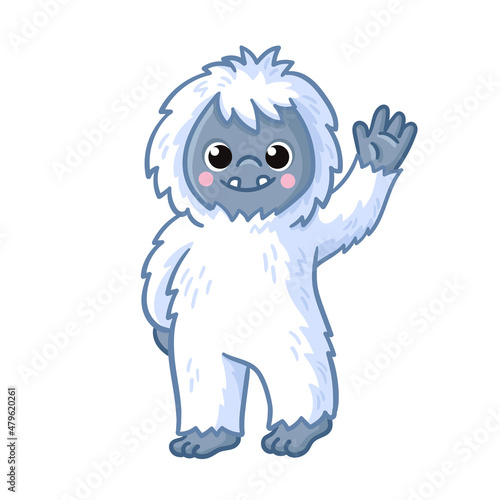 Cute cartoon snowman. Snow-white monster yeti in cartoon style.