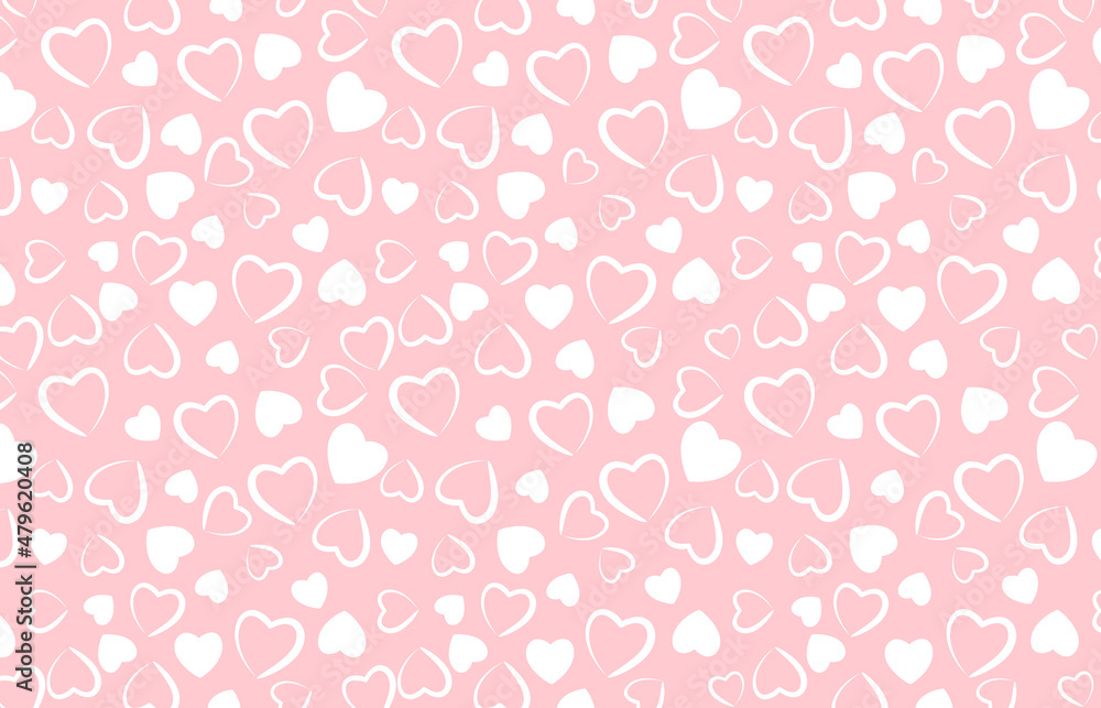 Abstract white shape hearts on pink background pattern.Vector repeating texture. textile design or fashion prints. Valentines day or wedding decoration.