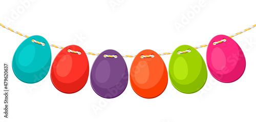 Illustration of Happy Easter paper eggs garland. Flags decoration for celebration.