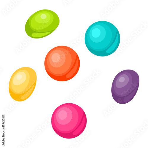 Multi colored candy dragees. Cartoon illustration of handful of sweets.