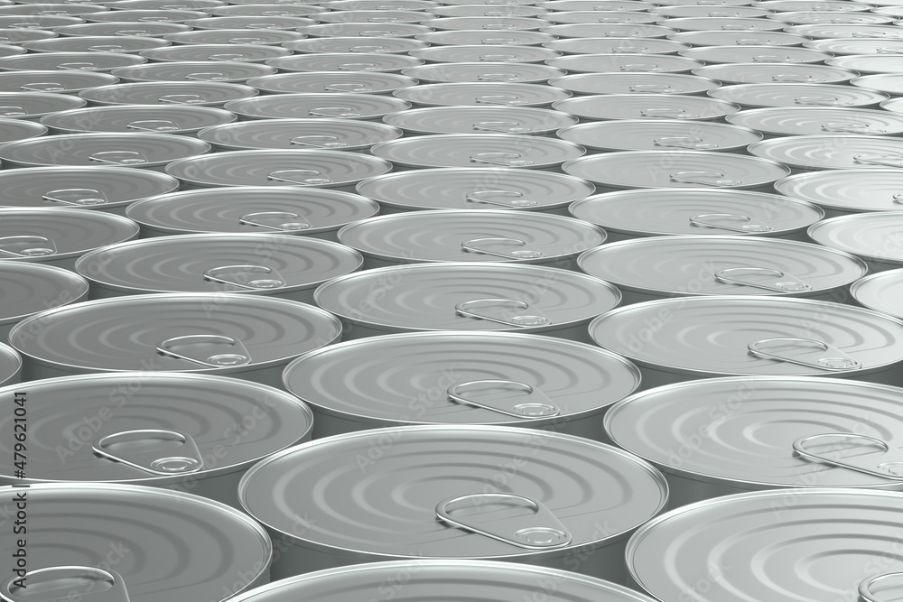 Fototapeta premium closed metallic cans on white background. Isolated 3D illustration
