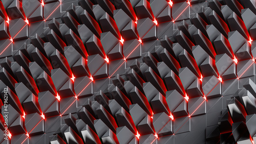 Obraz na plátně 3d render, abstract futuristic background with geometric texture and glowing red