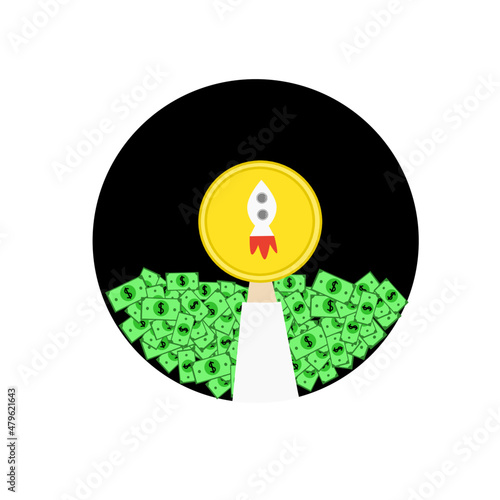 The spaceship coin. crypto currency concept. profitable currency symbol