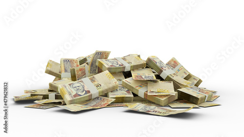 3D Stack of 1000 Haitian gourde notes isolated on white background