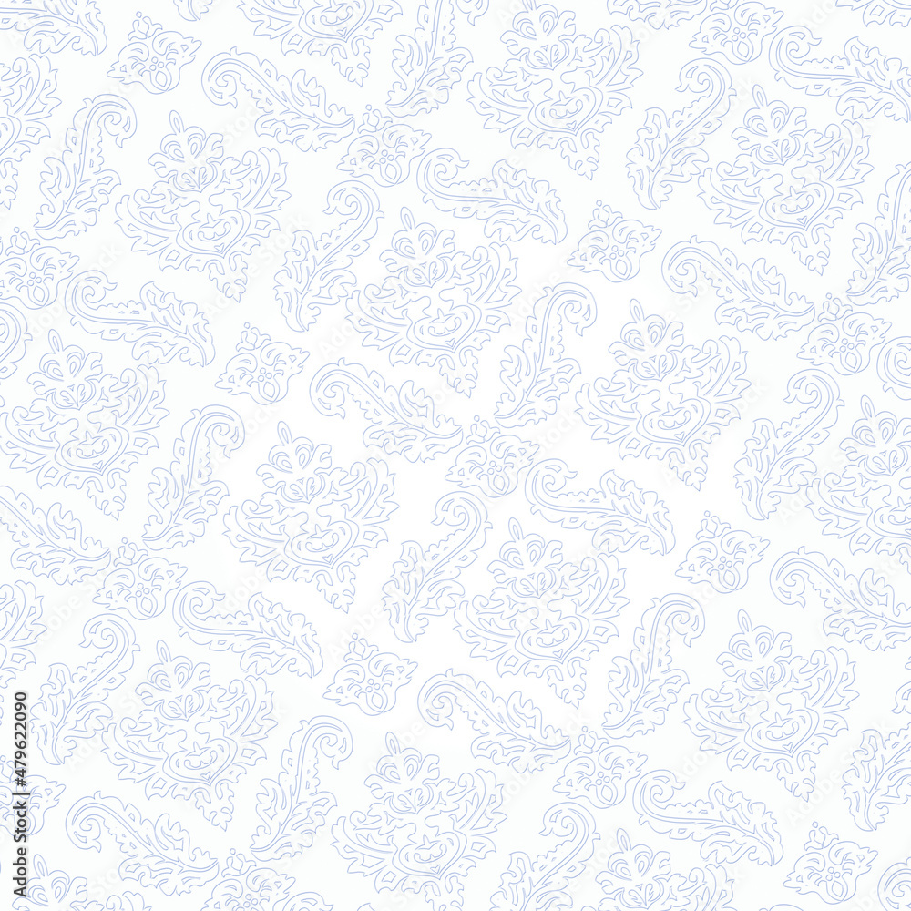 Delicate white background with blue damask pattern (not seamless)