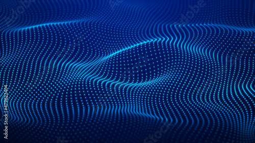 Colored music surface. Beautiful curved wave on a dark background. Digital technology background. 3D