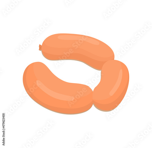 Meat semi finished product concept. Sticker with delicious bunch of pork sausages. Delicacy or ingredient for preparing lunch and dinner. Cartoon flat vector illustration isolated on white background