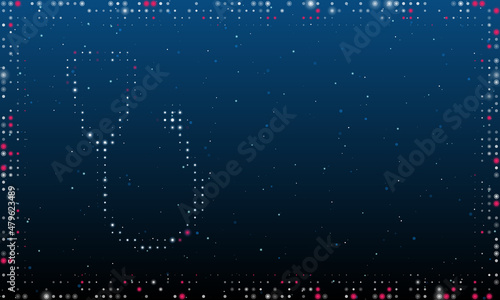 On the left is the stethoscope symbol filled with white dots. Pointillism style. Abstract futuristic frame of dots and circles. Some dots is pink. Vector illustration on blue background with stars
