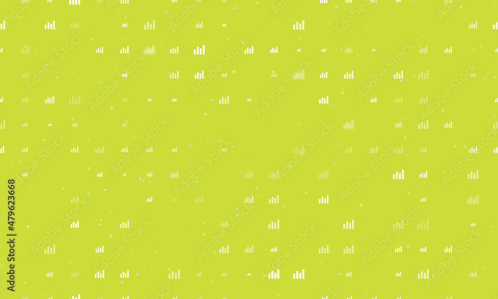Seamless background pattern of evenly spaced white chart line symbols of different sizes and opacity. Vector illustration on lime background with stars Seamless background pattern of evenly spaced white chart line symbols of different sizes and opacity. Vector illustration on lime background with stars