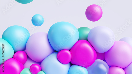 Fototapeta Naklejka Na Ścianę i Meble -  3d render, abstract background with assorted pink blue gold bubbles and balloons stuck together. Simple colorful round shapes. Geometric wallpaper