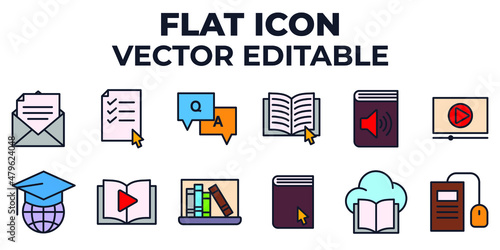 E-learning online education elements set icon symbol template for graphic and web design collection logo vector illustration
