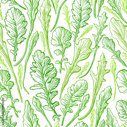 Arugula texture seamless pattern. Fresh green leaf