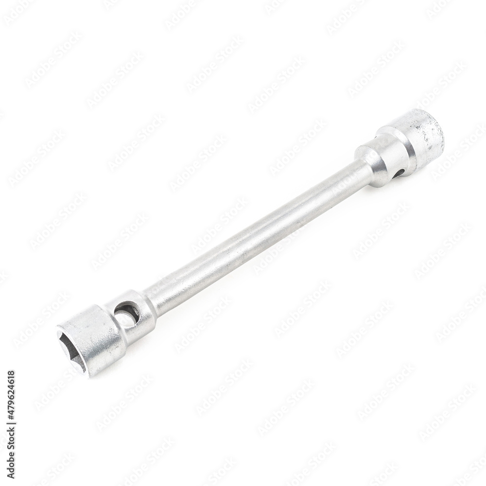 steel chrome car wheel lug wrench isolated on white background steel chrome car wheel lug wrench isolated on white background