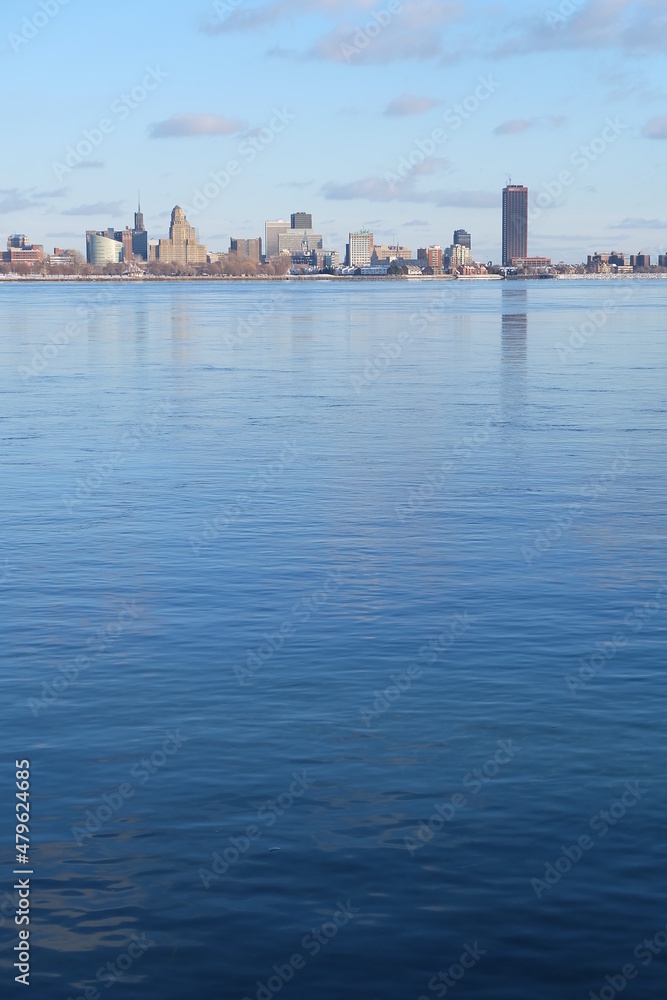 City skyline with water surface reflection 
