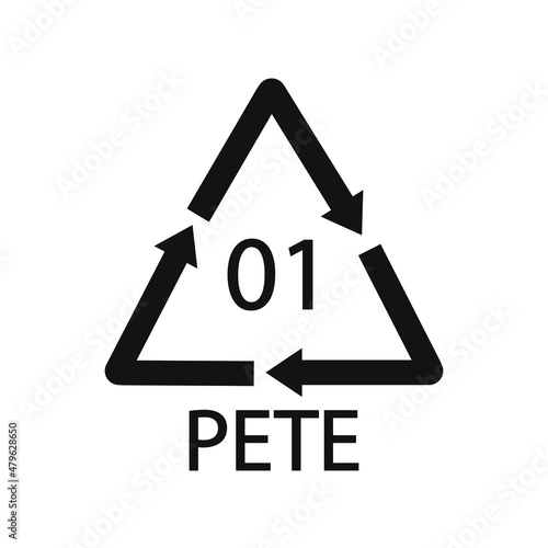PETE 01 recycling code symbol. Plastic recycling vector polyethylene sign.