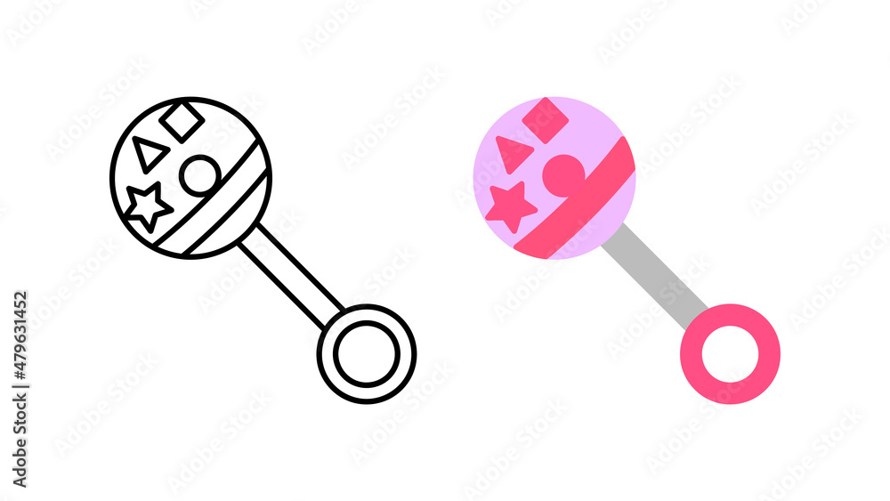 Rattle first baby toy icon special collection. Colorful and linear children's products icon set. Design element colored flat icon and linear symbol. Editable linear icon set. Rattle first baby toy icon special collection. Colorful and linear children's products icon set. Design element colored flat icon and linear symbol. Editable linear icon set.
