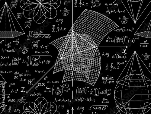 Mathematical vector seamless pattern with figures and calculations. You can use any color of background