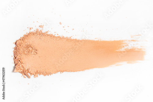 cosmetic makeup swatch smudge powder texture foundation primer product with beauty fashion skincare, cream blusher on white isolated background