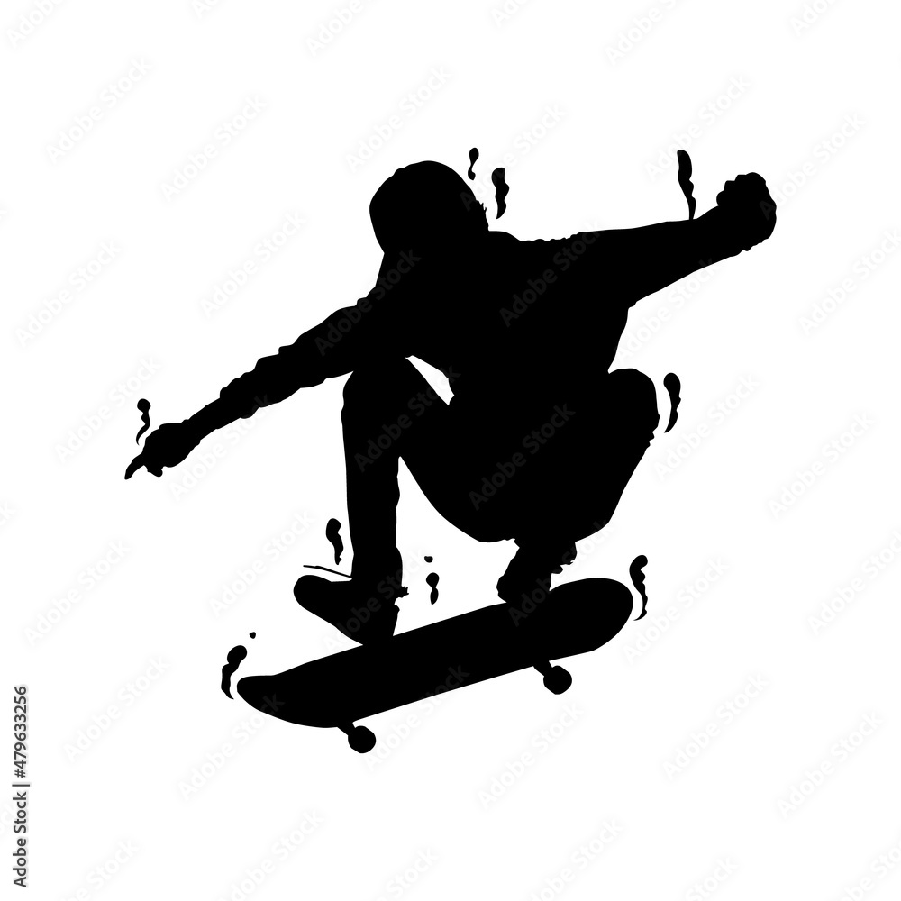 Splash silhouette skateboarding trick vector Splash silhouette skateboarding trick vector