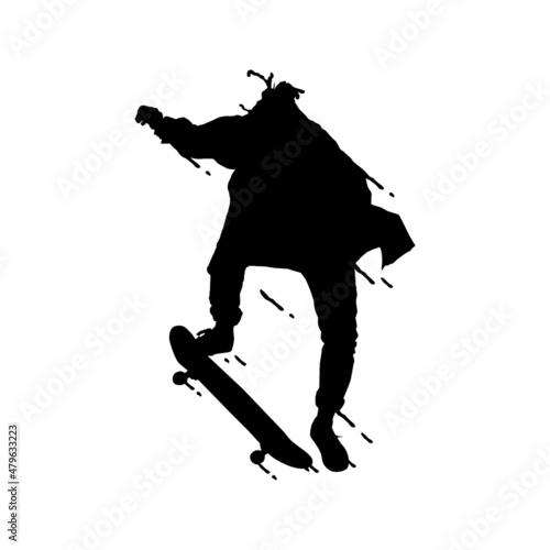 Splash silhouette ollie trick skateboard vector