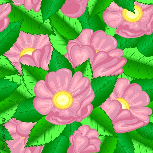 Gently pink flowers on a green background.Postel flower pattern trendy prints.Simple seamless patern...
