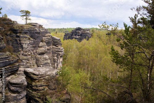 Tiske steny or Tisa rocks in the Czech Republic in May photo