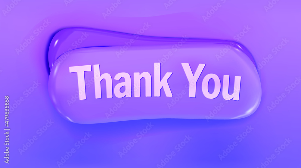 Thank you purple soft label. Lettering thank you on a gradient blur background. Vector realistic badge with reflection